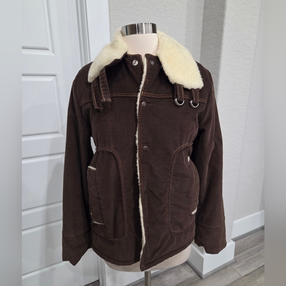 MONTGOMERY WARDS VINTAGE BROWN CORDUROY SHERPA LINED JACKET SIZE MEDIUM